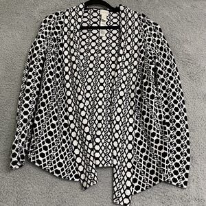 Chicos Womens  Cardigan Sweater Black White Geometric Print Cotton Sz 1 Small